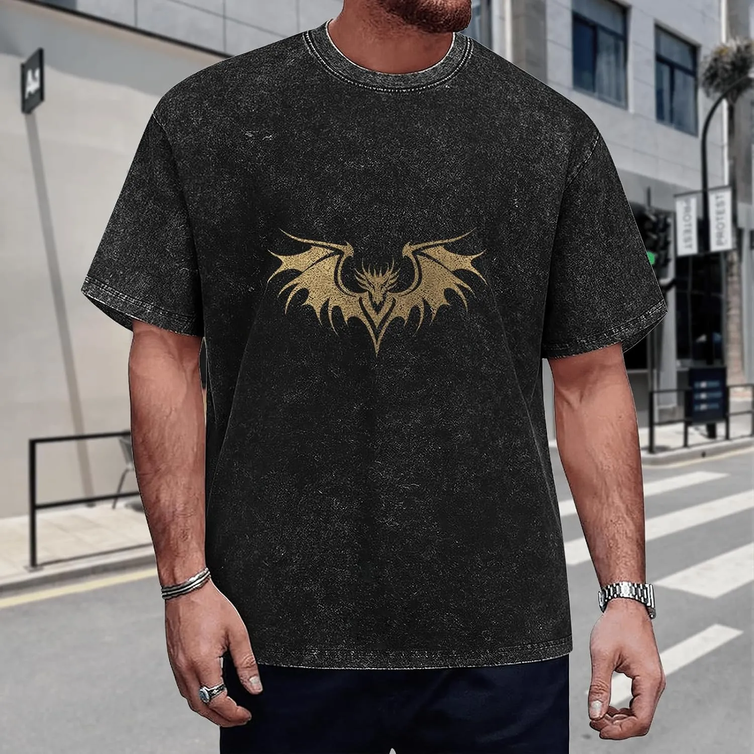 Graphic T Shirts for Men Crew Neck Washed Cotton Oversized Short Sleeve Loose Hip Hop Streetwear Basic Summer Tees