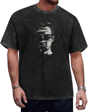 Graphic T Shirts for Men Crew Neck Washed Cotton Oversized Short Sleeve Loose Hip Hop Streetwear Basic Summer Tees