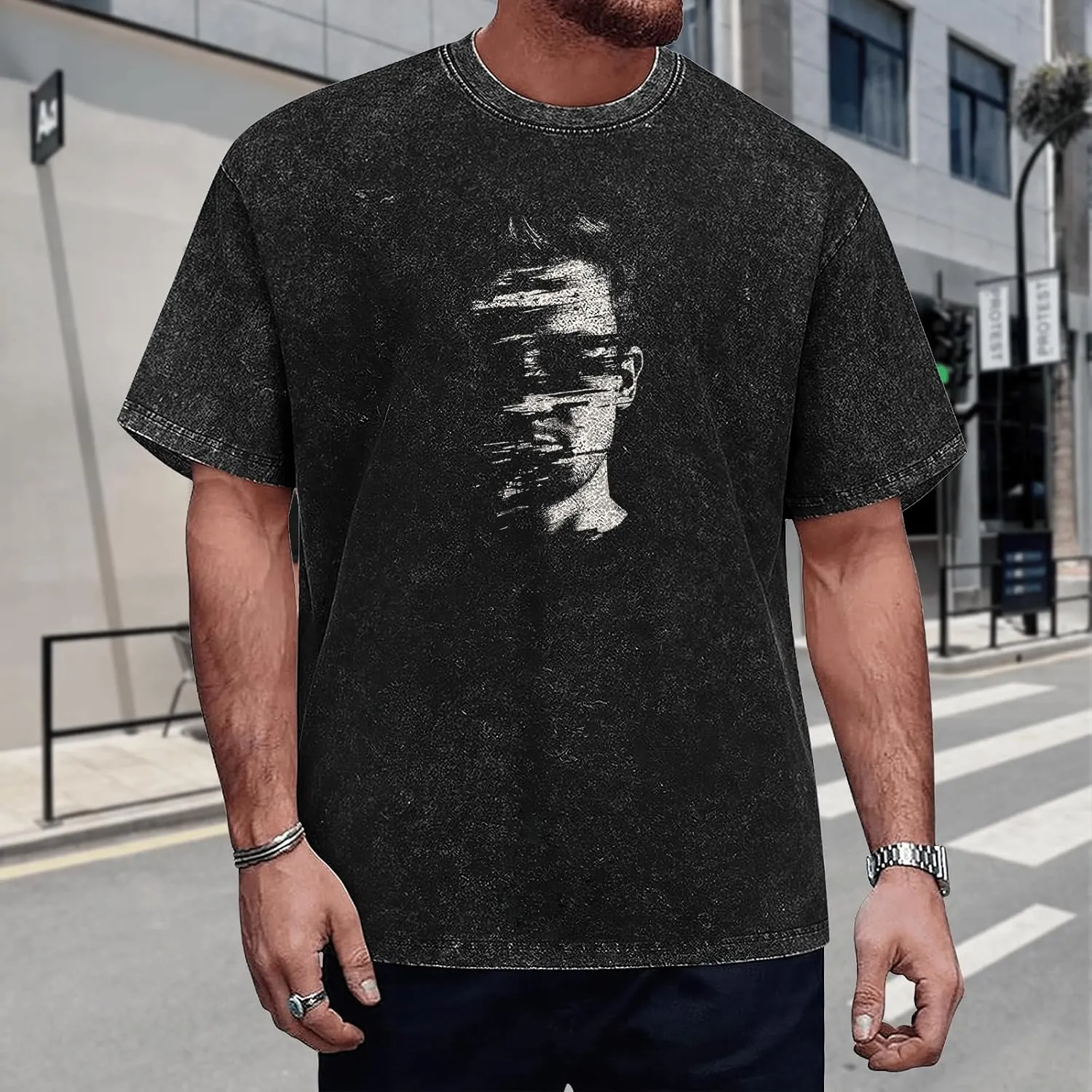 Graphic T Shirts for Men Crew Neck Washed Cotton Oversized Short Sleeve Loose Hip Hop Streetwear Basic Summer Tees