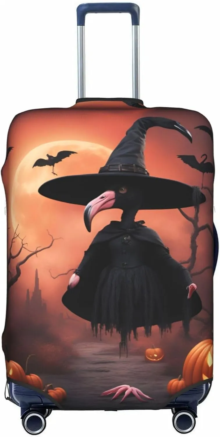 Halloween Flamingo Witch Hat Print Unique Travel Luggage Cover Washable Anti Scratch Suitcase Protector for Vacation