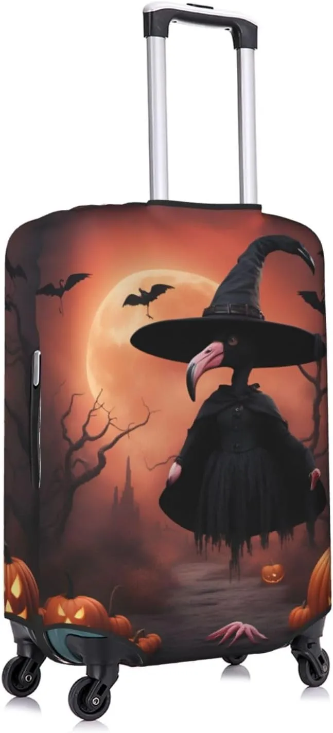 Halloween Flamingo Witch Hat Print Unique Travel Luggage Cover Washable Anti Scratch Suitcase Protector for Vacation