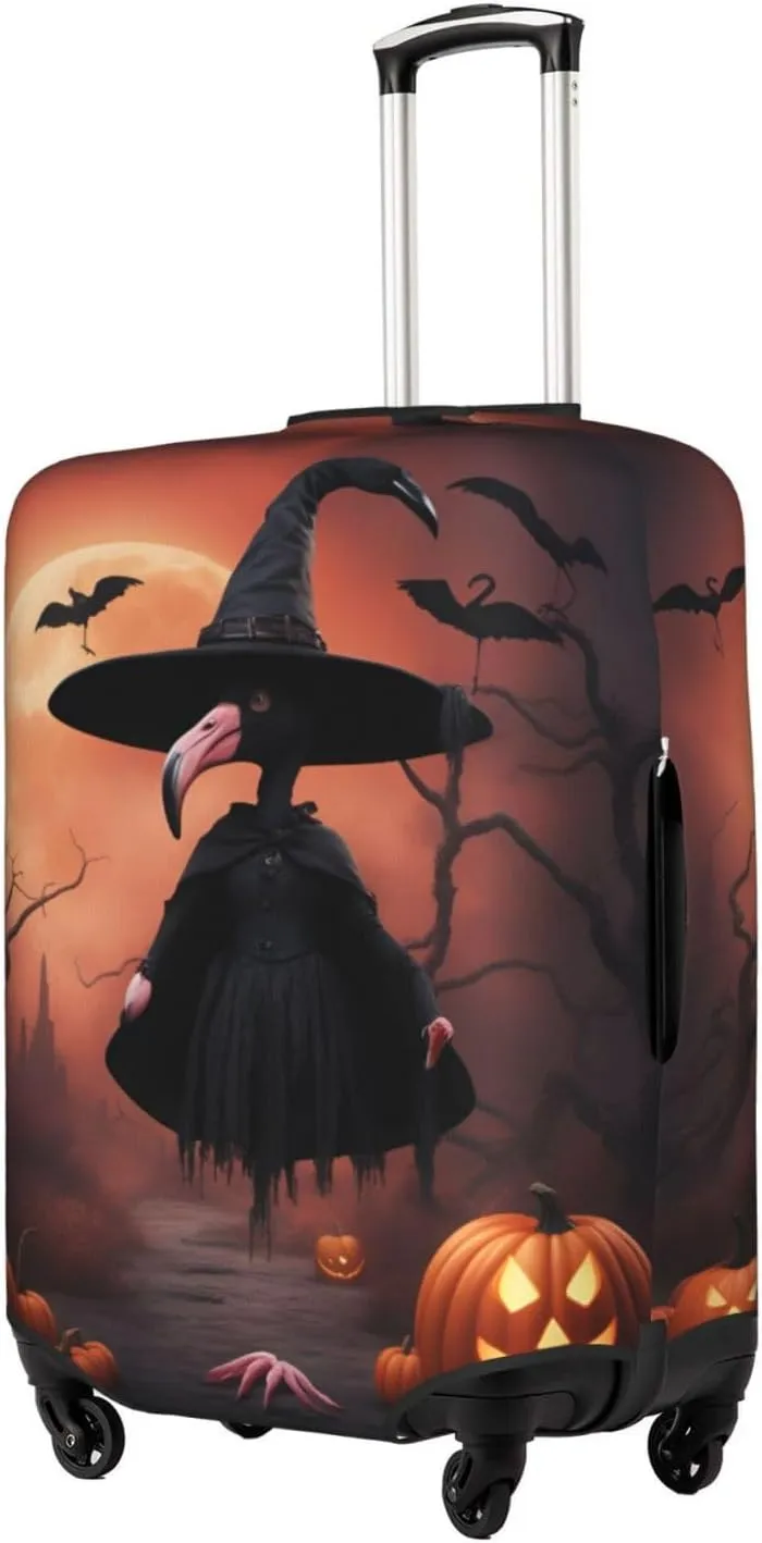 Halloween Flamingo Witch Hat Print Unique Travel Luggage Cover Washable Anti Scratch Suitcase Protector for Vacation