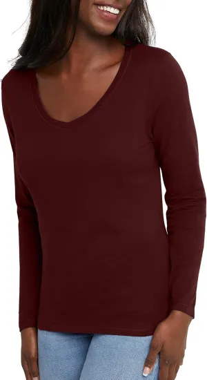 Hanes Womens Originals Long Sleeve Cotton V-Neck T-Shirt, Lightweight V-Neck Tee, Modern Fit