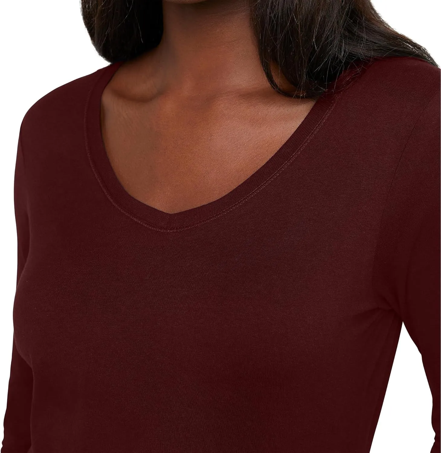Hanes Womens Originals Long Sleeve Cotton V-Neck T-Shirt, Lightweight V-Neck Tee, Modern Fit