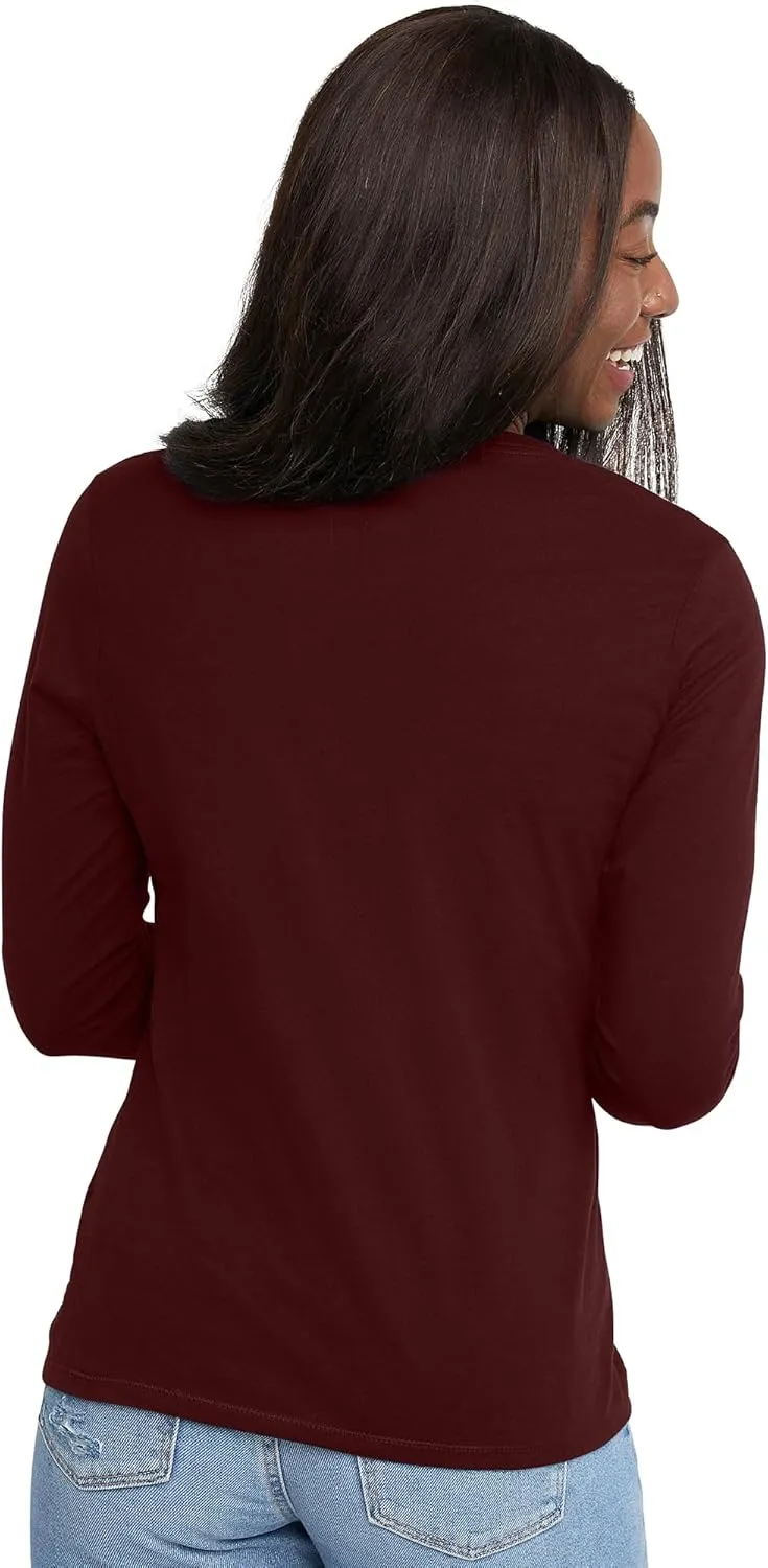 Hanes Womens Originals Long Sleeve Cotton V-Neck T-Shirt, Lightweight V-Neck Tee, Modern Fit