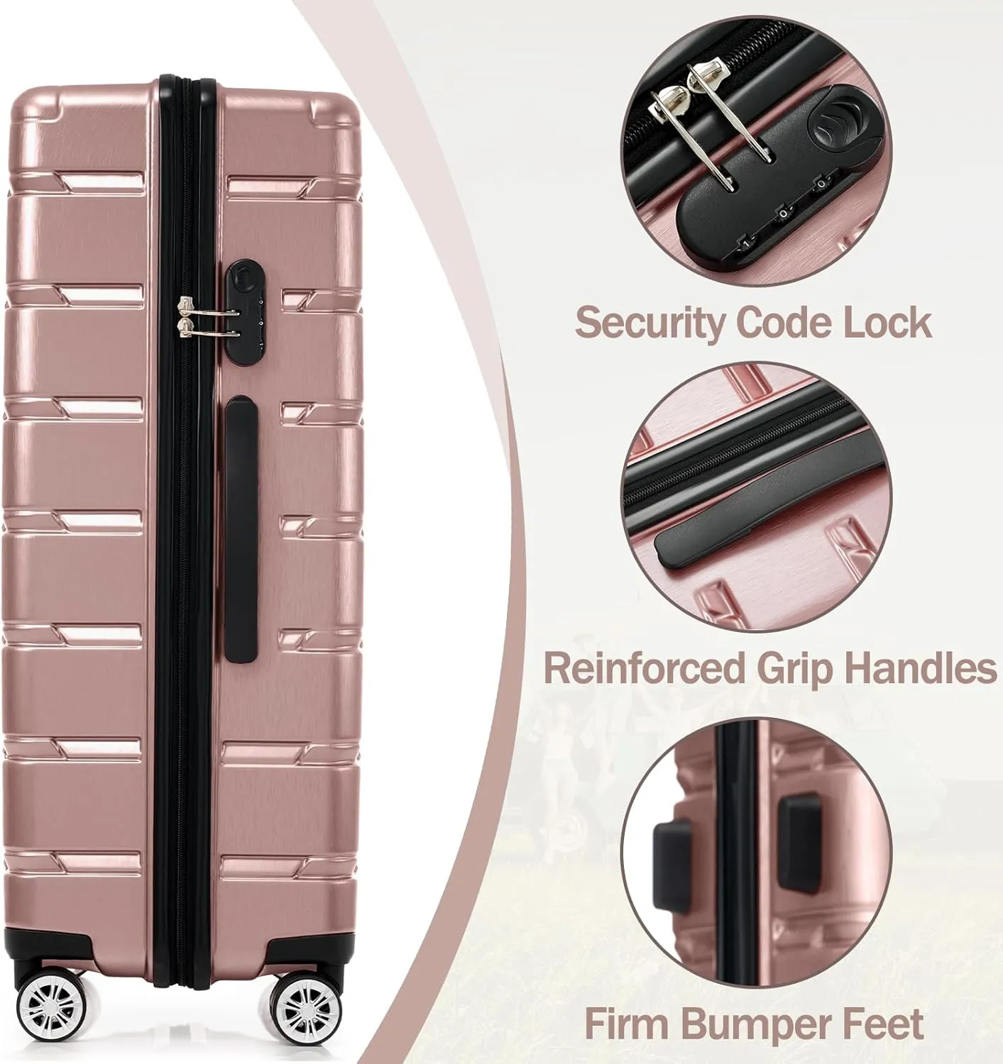 Hardshell Luggage Set, 3 Piece ABS PC Suitcase with Spinner Wheels (rose gold)