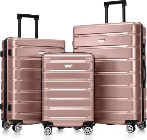 Hardshell Luggage Set, 3 Piece ABS PC Suitcase with Spinner Wheels (rose gold)