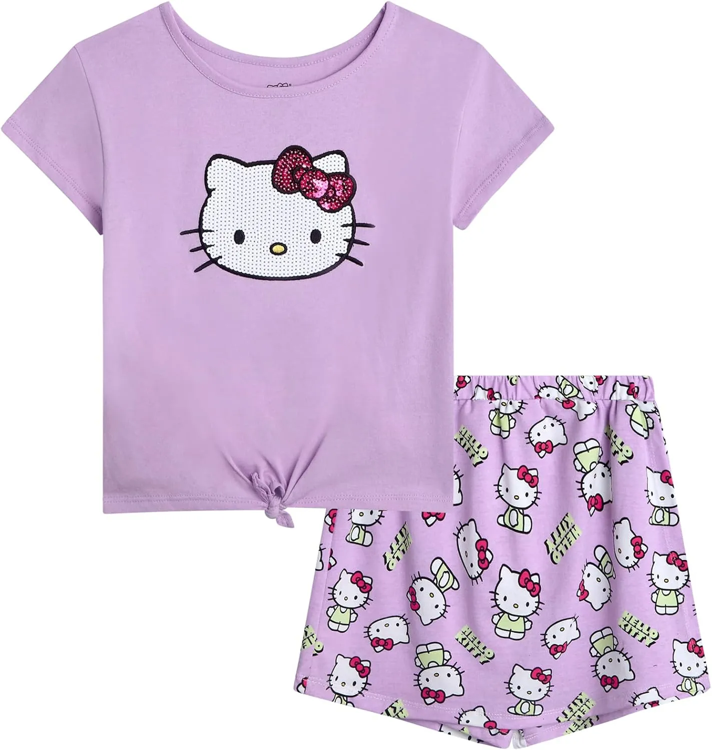 Hello Kitty Girls Skort Set - 2 Piece Graphic Crewneck Top and Short Skort Cute Outfit Set (Sizes: 2T-12)