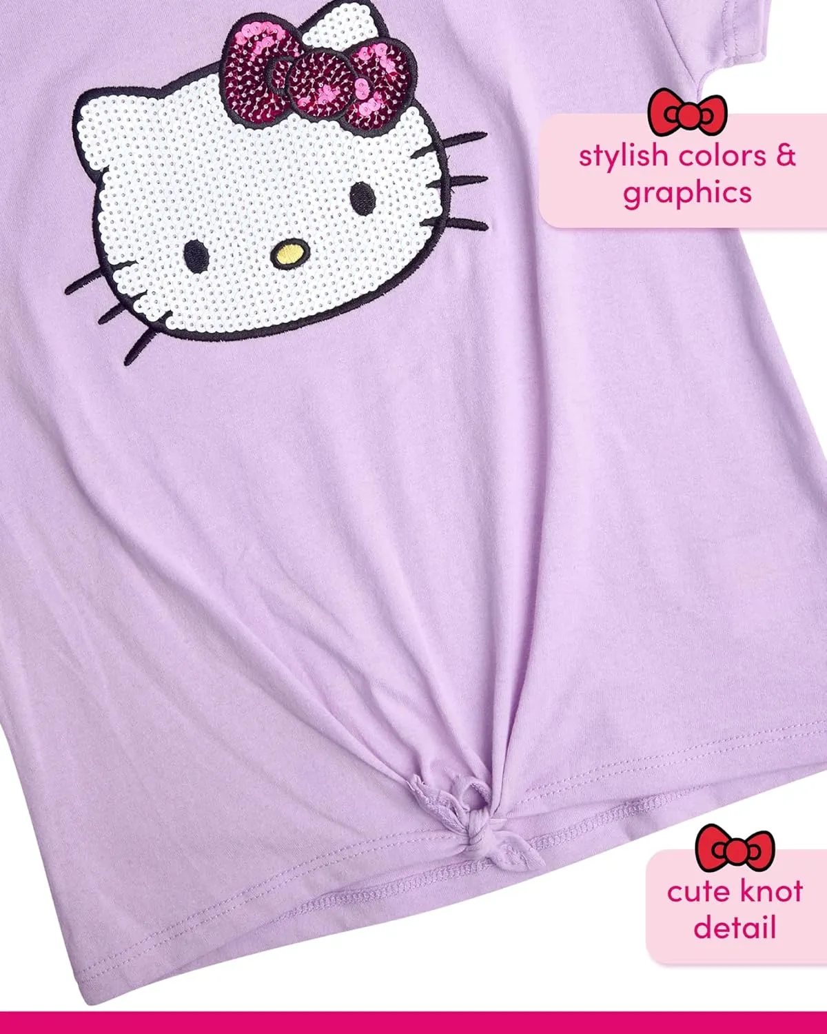 Hello Kitty Girls Skort Set - 2 Piece Graphic Crewneck Top and Short Skort Cute Outfit Set (Sizes: 2T-12)
