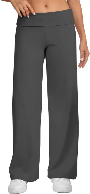 HeSaYep Women's Wide Leg Sweatpants Workout Lounge Pants Fold Over Low Rise Yoga Pants