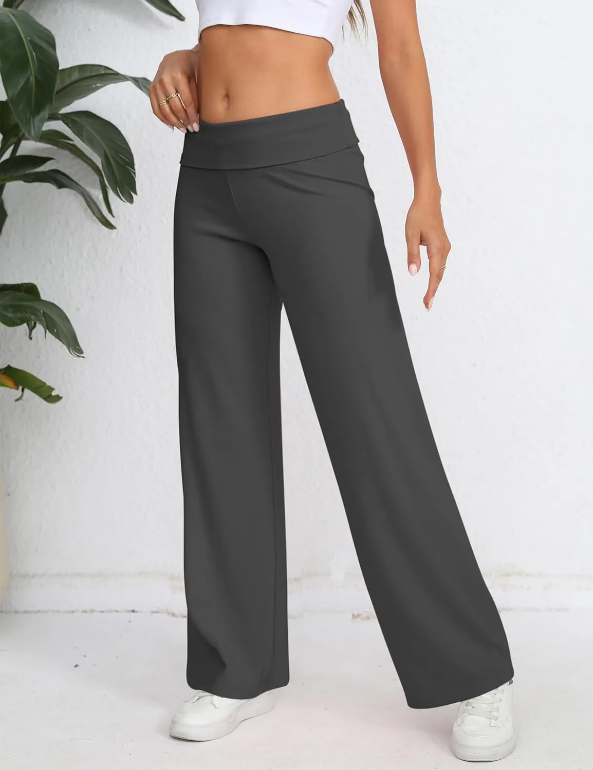HeSaYep Women's Wide Leg Sweatpants Workout Lounge Pants Fold Over Low Rise Yoga Pants