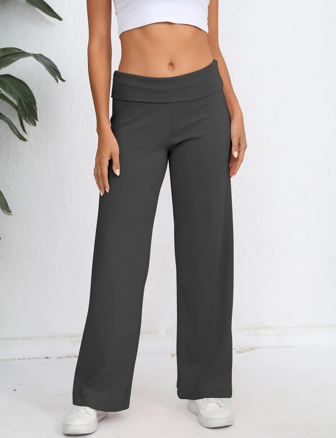 HeSaYep Women's Wide Leg Sweatpants Workout Lounge Pants Fold Over Low Rise Yoga Pants