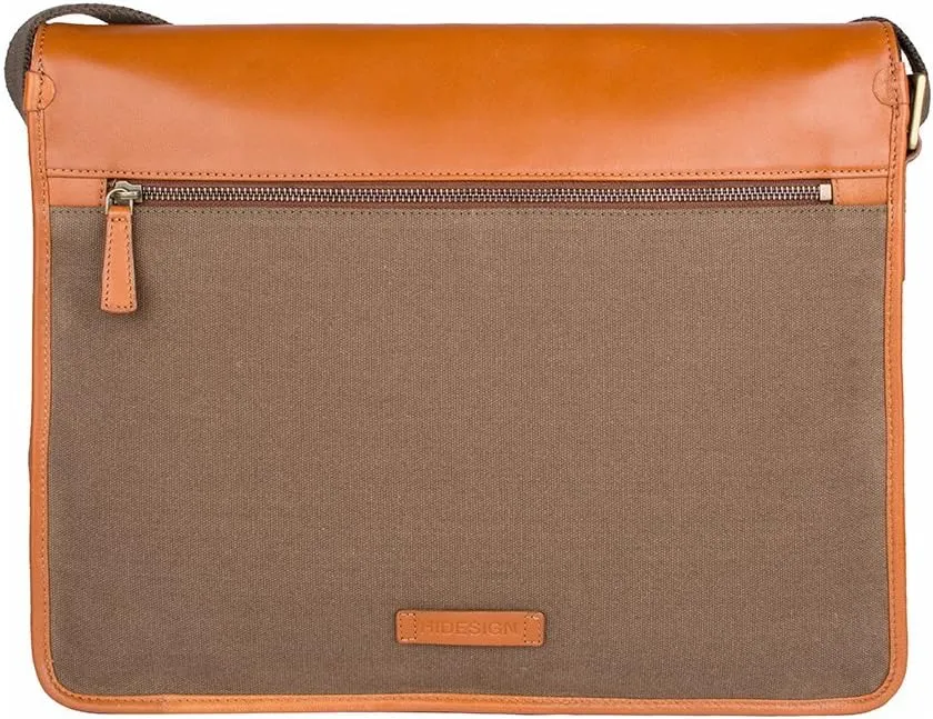Hidesign Aiden Genuine Leather 15 Inch Laptop Shoulder Messenger Business Bag for Men & Women, Tan
