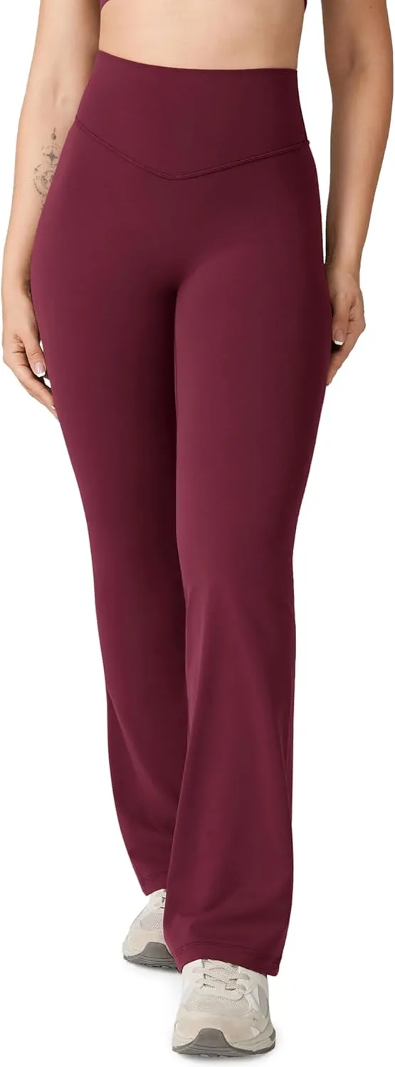 Hugcurve No Front Seam High Waisted Flare Leggings for Women Bootcut Yoga Pants Buttery Soft Lounge Workout - 31''