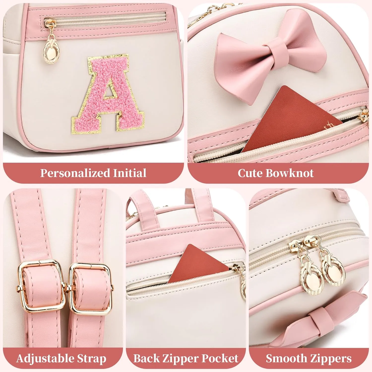 I IHAYNER Girls Initial Bowknot Small Leather Backpack Cute Mini Backpack Personalized Trendy Stuff Gifts for Women Pink-A