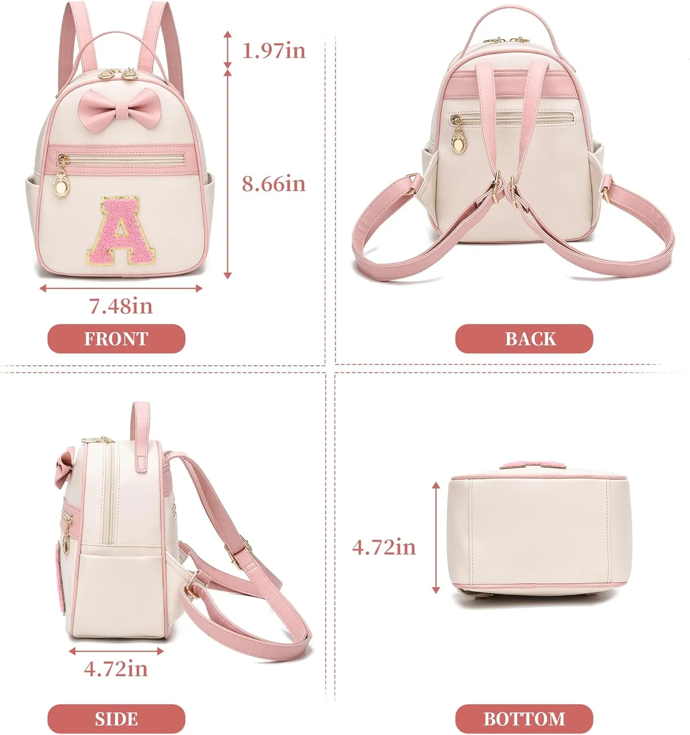 I IHAYNER Girls Initial Bowknot Small Leather Backpack Cute Mini Backpack Personalized Trendy Stuff Gifts for Women Pink-A