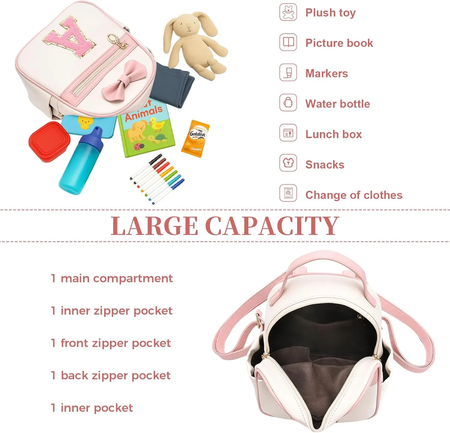 I IHAYNER Girls Initial Bowknot Small Leather Backpack Cute Mini Backpack Personalized Trendy Stuff Gifts for Women Pink-E