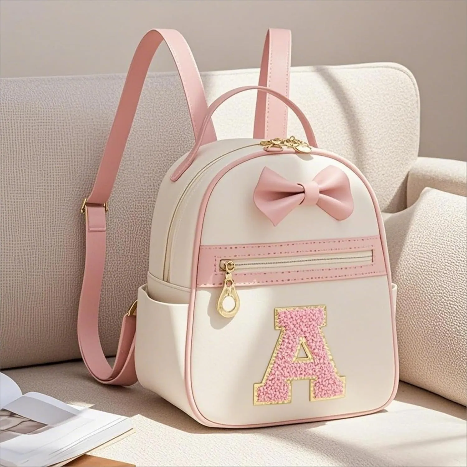 I IHAYNER Girls Initial Bowknot Small Leather Backpack Cute Mini Backpack Personalized Trendy Stuff Gifts for Women Pink-E