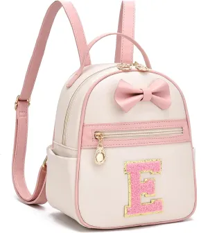 I IHAYNER Girls Initial Bowknot Small Leather Backpack Cute Mini Backpack Personalized Trendy Stuff Gifts for Women Pink-E