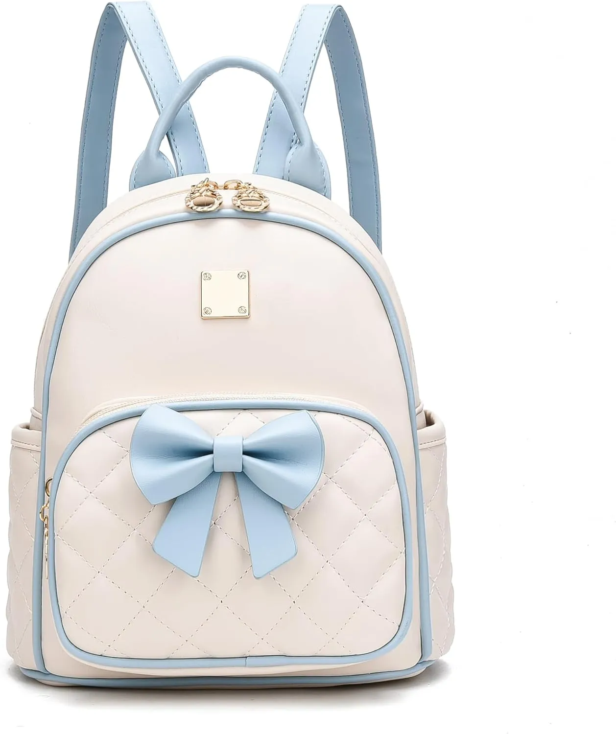 I IHAYNER Women Quilted Leather Backpack Small Bowknot Mini Backpack Purse for Girls Personalized Trendy Stuff Gifts for Kids Blue