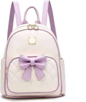 I IHAYNER Women Quilted Leather Backpack Small Bowknot Mini Backpack Purse for Girls Personalized Trendy Stuff Gifts for Kids Purple