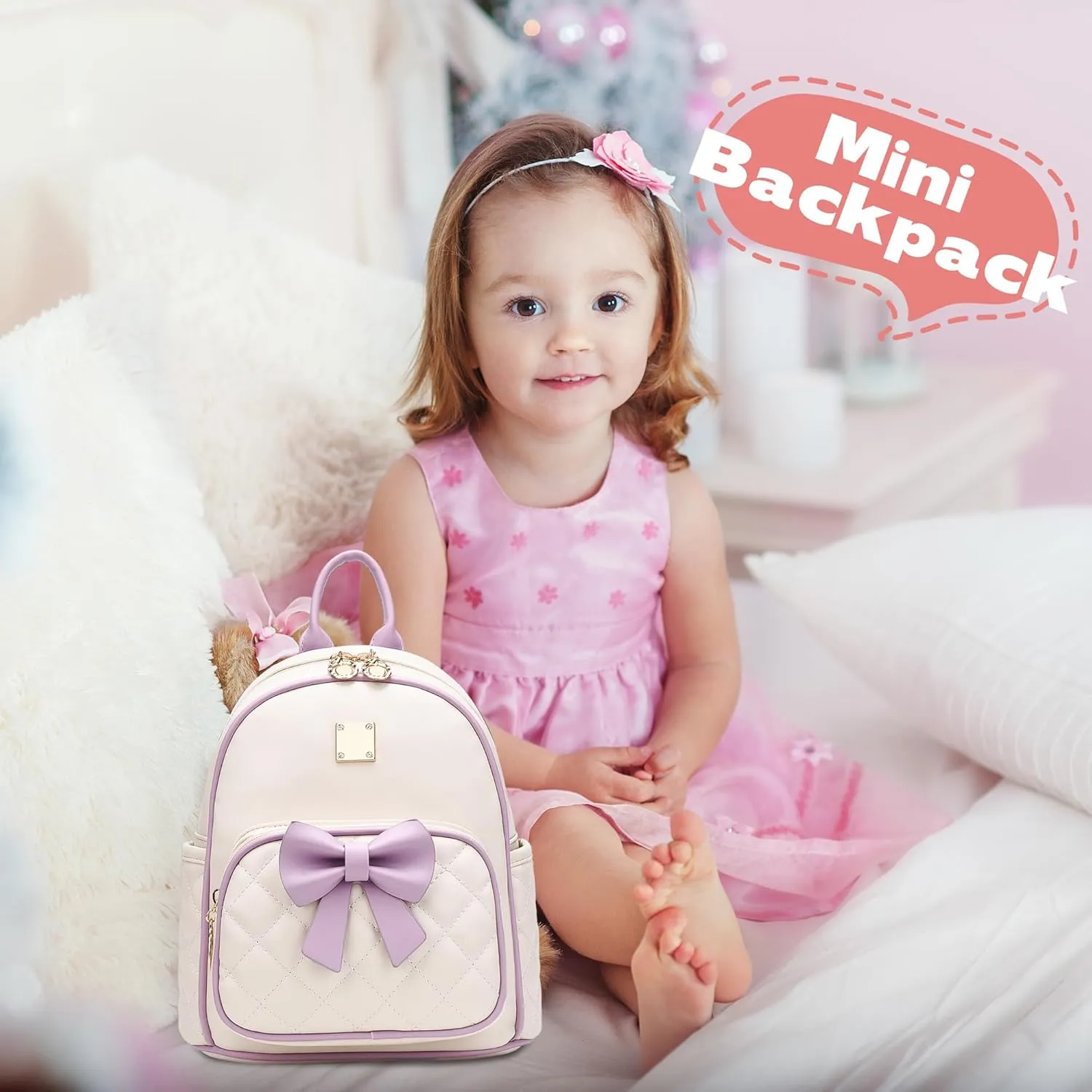 I IHAYNER Women Quilted Leather Backpack Small Bowknot Mini Backpack Purse for Girls Personalized Trendy Stuff Gifts for Kids Purple