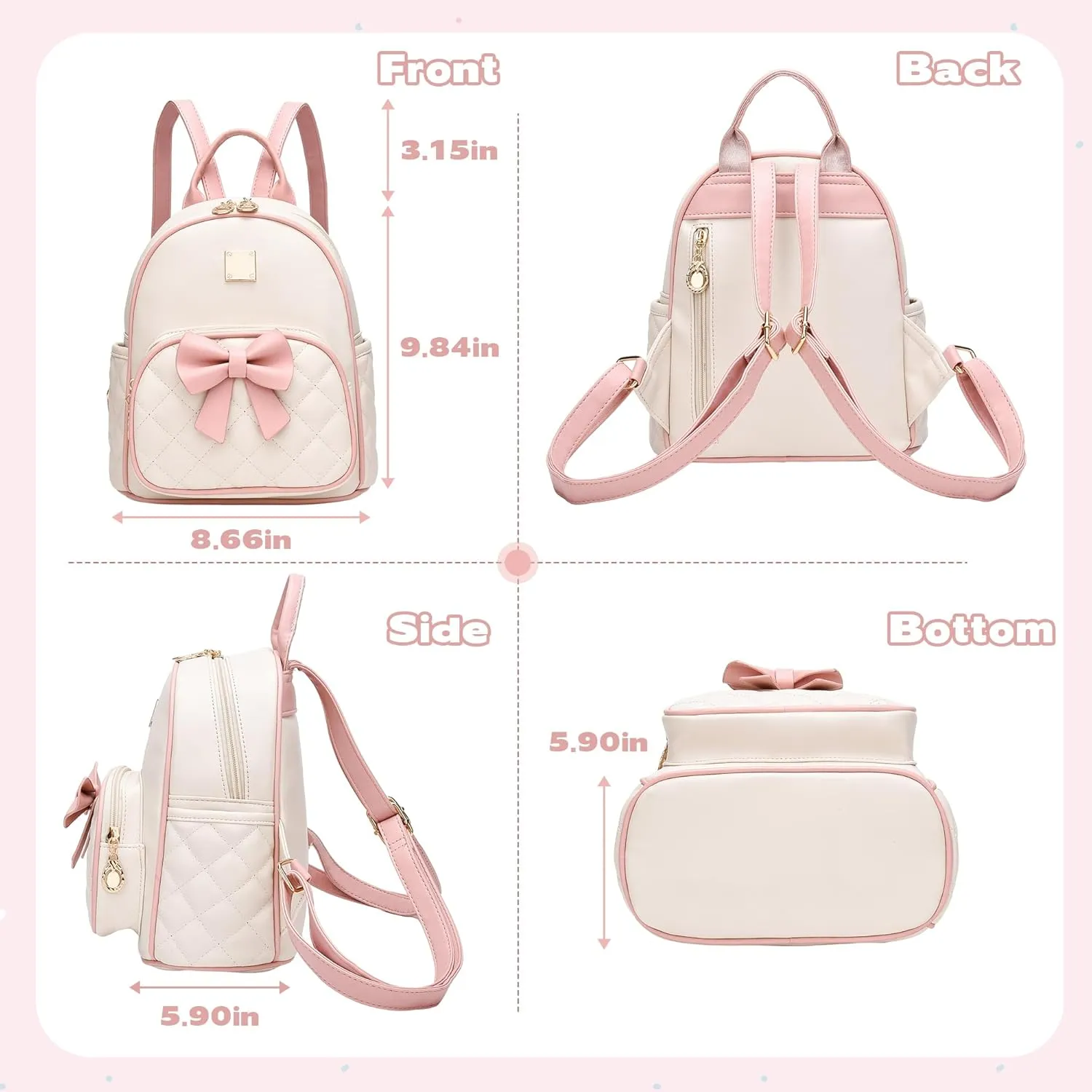 I IHAYNER Women Quilted Leather Backpack Small Bowknot Mini Backpack Purse for Girls Personalized Trendy Stuff Gifts for Kids Purple