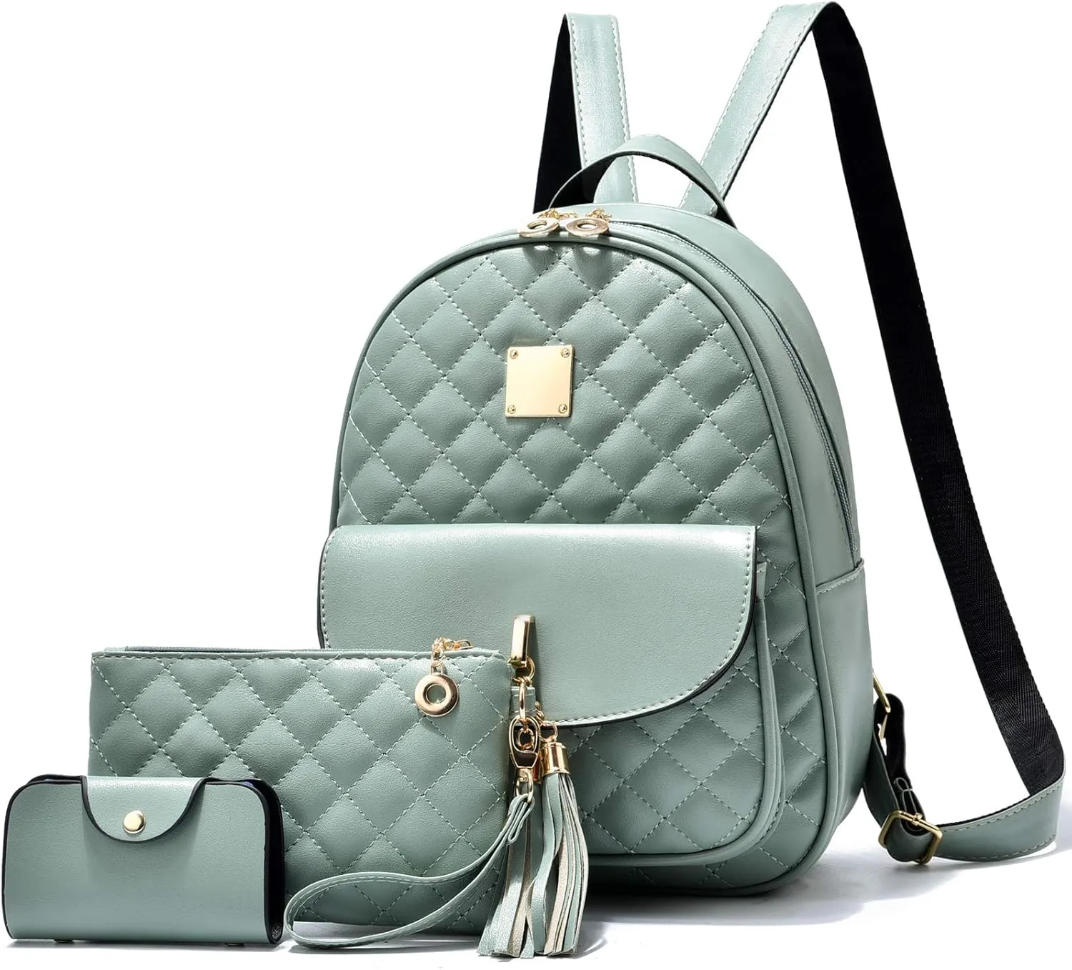 IHAYNER Women's Simple Design Quilted Mini Backpack - 3Pcs Leather Backpack Purse for Women