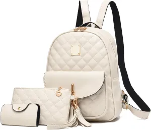 IHAYNER Women's Simple Design Quilted Mini Backpack - 3Pcs Leather Backpack Purse for Women