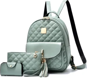 IHAYNER Women's Simple Design Quilted Mini Backpack - 3Pcs Leather Backpack Purse for Women