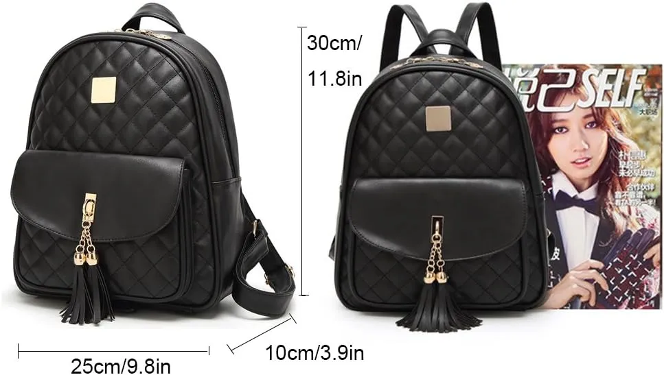 IHAYNER Women's Simple Design Quilted Mini Backpack - 3Pcs Leather Backpack Purse for Women