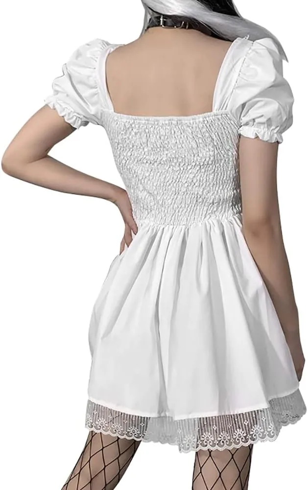IKADEX Women Gothic Dress Vintage Lace Grunge Punk Goth Dresses Casual Cosplay Party Cocktail
