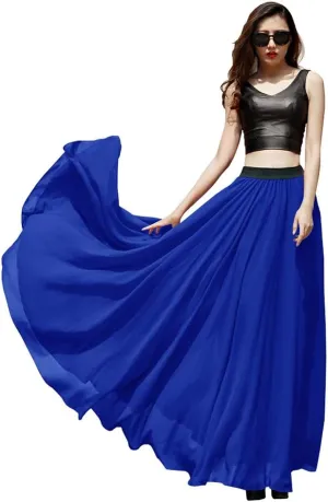 Indian Trendy Women's Summer Chiffon Mopping Floor Length Big Hem Solid Beach Maxi Skirt Dress