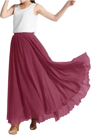Indian Trendy Women's Summer Chiffon Mopping Floor Length Big Hem Solid Beach Maxi Skirt Dress