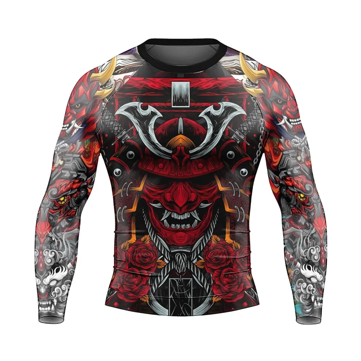 Japanese Red Demon Samurai Long Sleeve Rash Guard