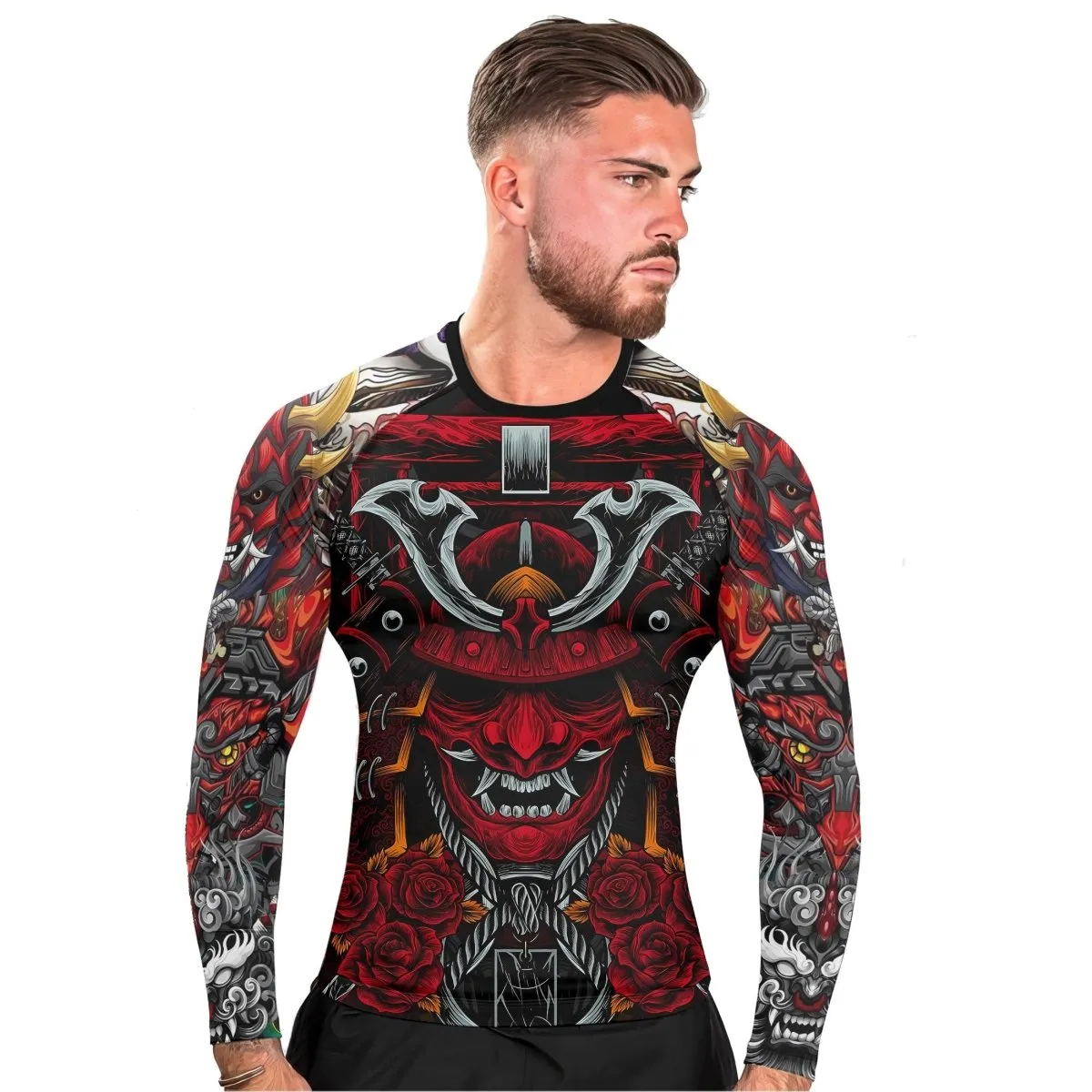 Japanese Red Demon Samurai Long Sleeve Rash Guard