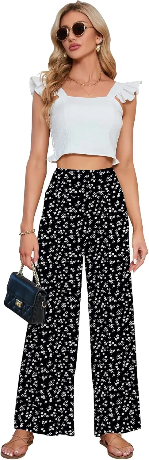 JASPAL Women Casual High Waisted Palazzo Pants Wide Leg Long Lounge Trendy Trousers with Pocket
