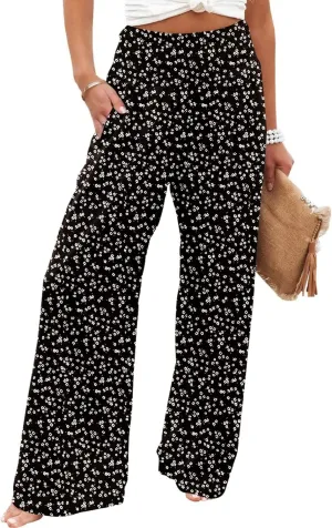 JASPAL Women Casual High Waisted Palazzo Pants Wide Leg Long Lounge Trendy Trousers with Pocket