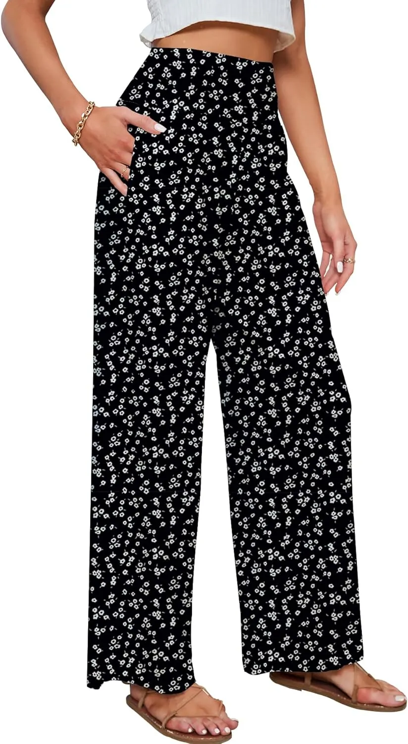 JASPAL Women Casual High Waisted Palazzo Pants Wide Leg Long Lounge Trendy Trousers with Pocket