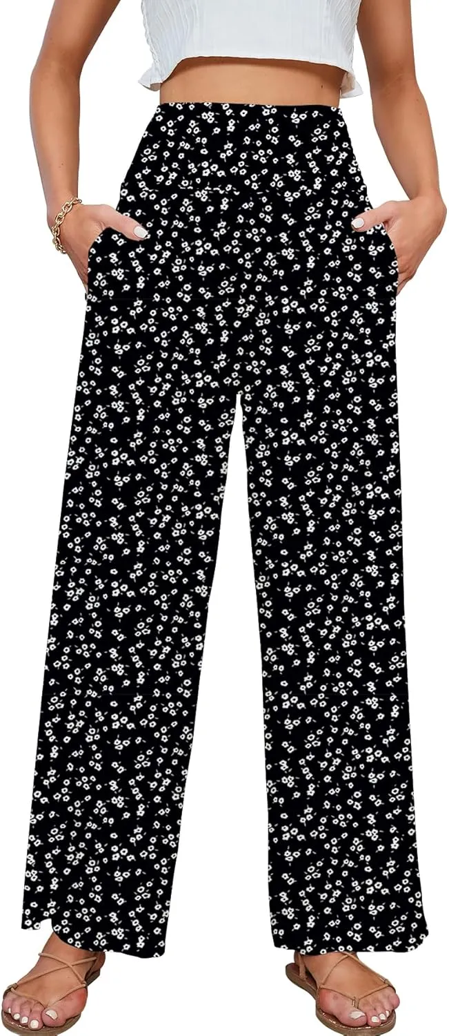 JASPAL Women Casual High Waisted Palazzo Pants Wide Leg Long Lounge Trendy Trousers with Pocket