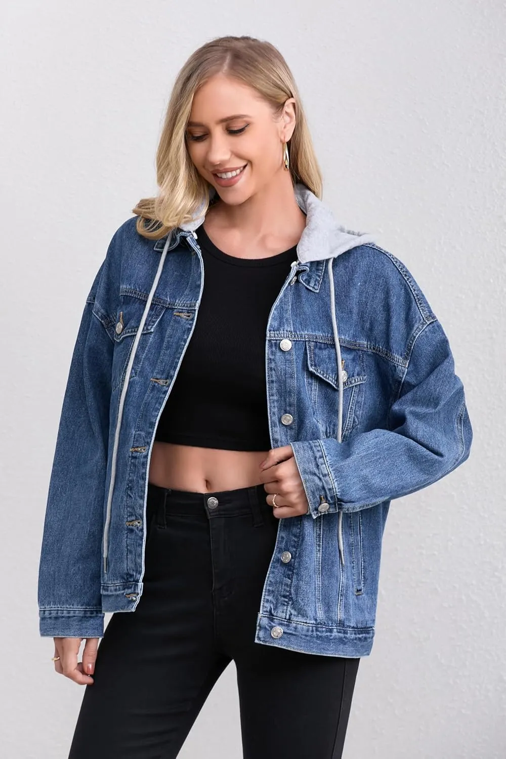 Jean Jacket for Women, Oversize Trendy Denim Jacket, Women's Loose Long Boyfriend Jean Jackets Coat