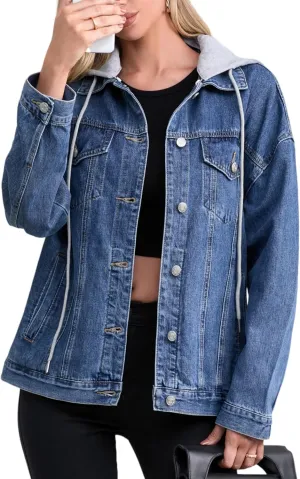 Jean Jacket for Women, Oversize Trendy Denim Jacket, Women's Loose Long Boyfriend Jean Jackets Coat