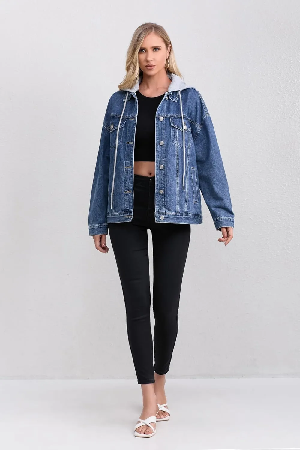 Jean Jacket for Women, Oversize Trendy Denim Jacket, Women's Loose Long Boyfriend Jean Jackets Coat