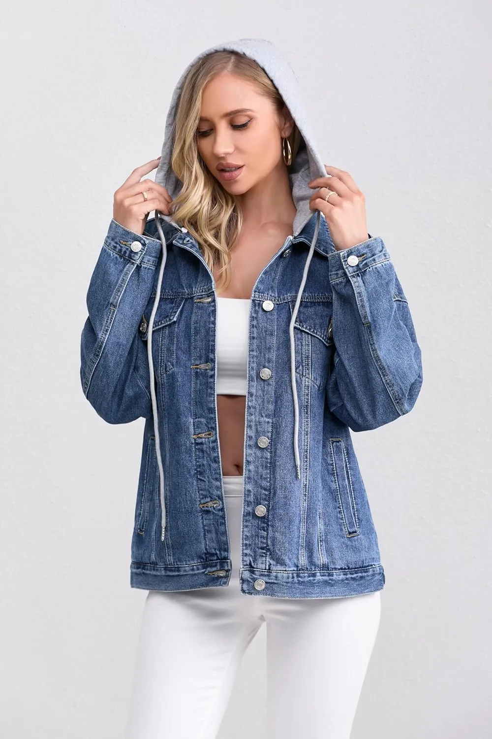Jean Jacket for Women, Oversize Trendy Denim Jacket, Women's Loose Long Boyfriend Jean Jackets Coat
