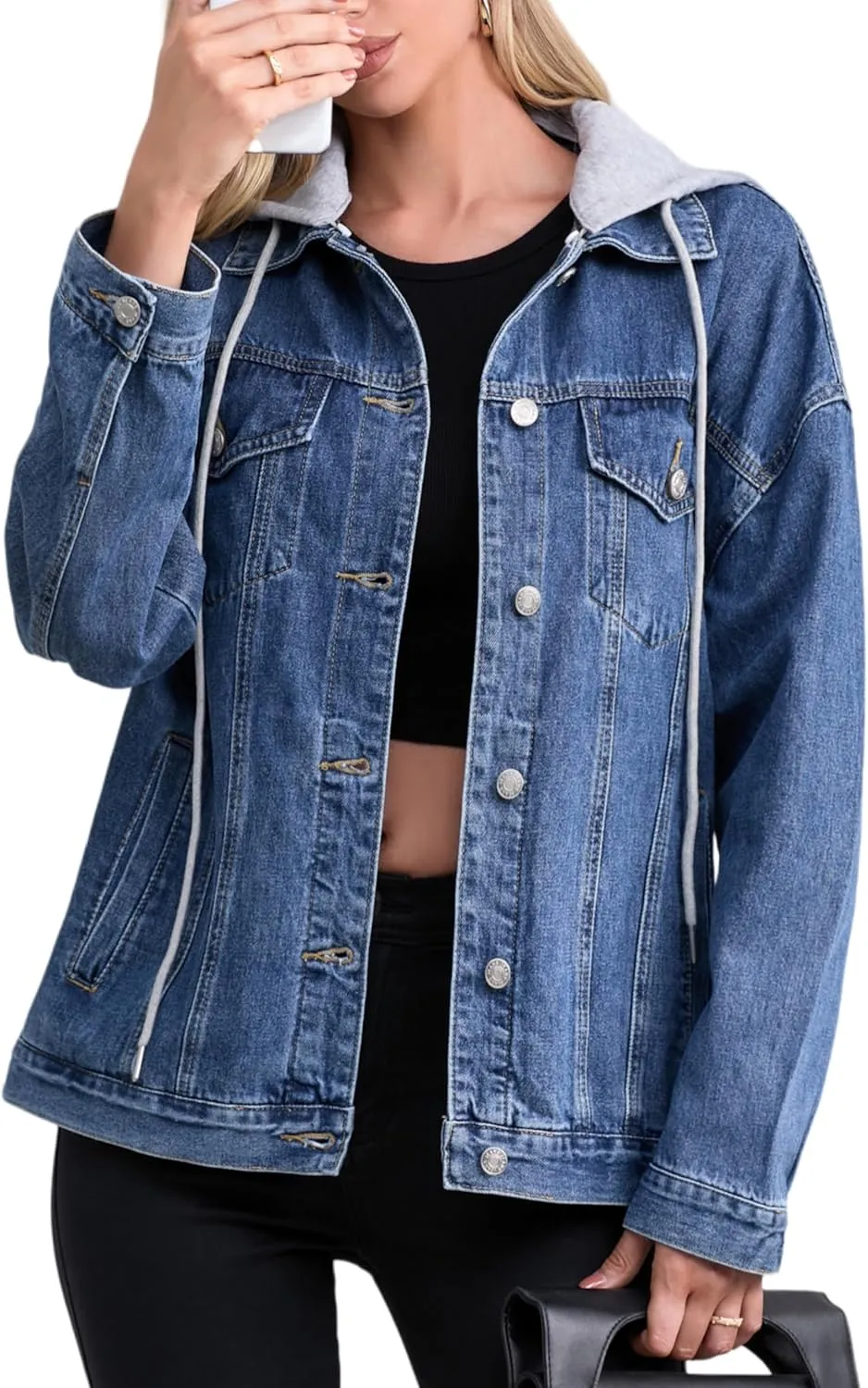 Jean Jacket for Women, Oversize Trendy Denim Jacket, Women's Loose Long Boyfriend Jean Jackets Coat