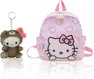 Kawaii Kitty Backpack for Teens Women, Cute Cartoon Nylon Mini Backpack Purse Shoulder Bag Bookbag Travel Daypack