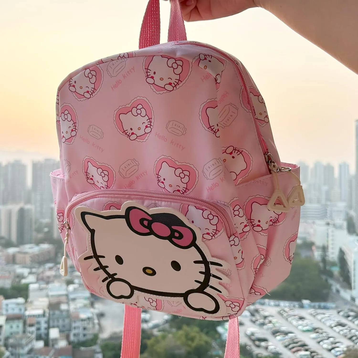Kawaii Kitty Backpack for Teens Women, Cute Cartoon Nylon Mini Backpack Purse Shoulder Bag Bookbag Travel Daypack