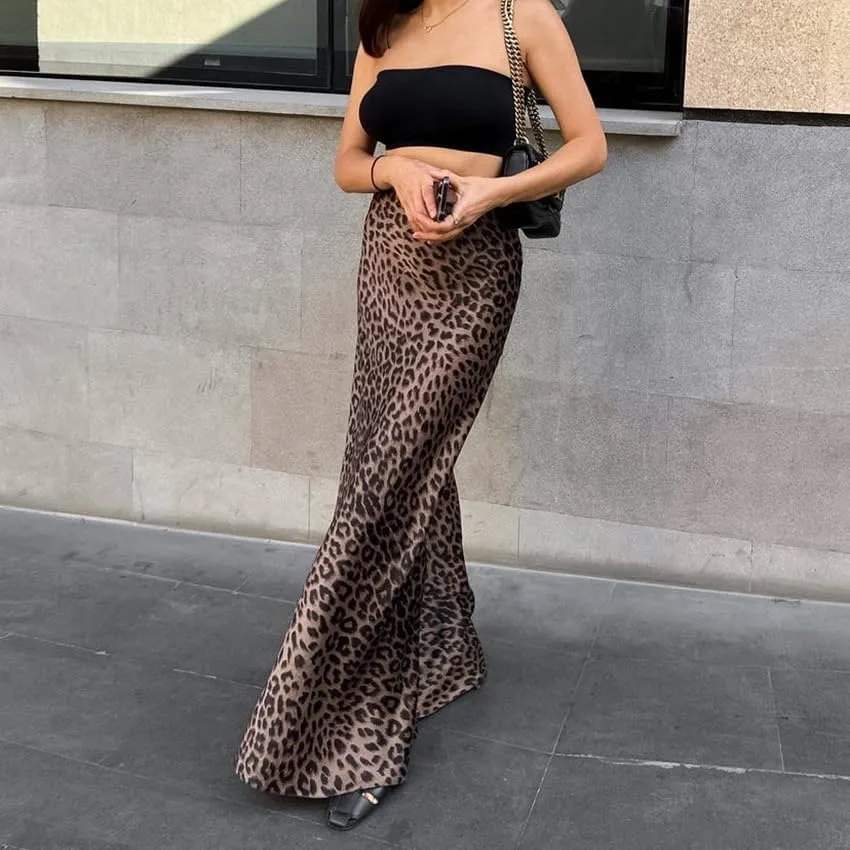 Leopard Print Skirt Cheetah Print Long Skirts for Women Trendy Y2k Summer Skirts Maxi Skirt