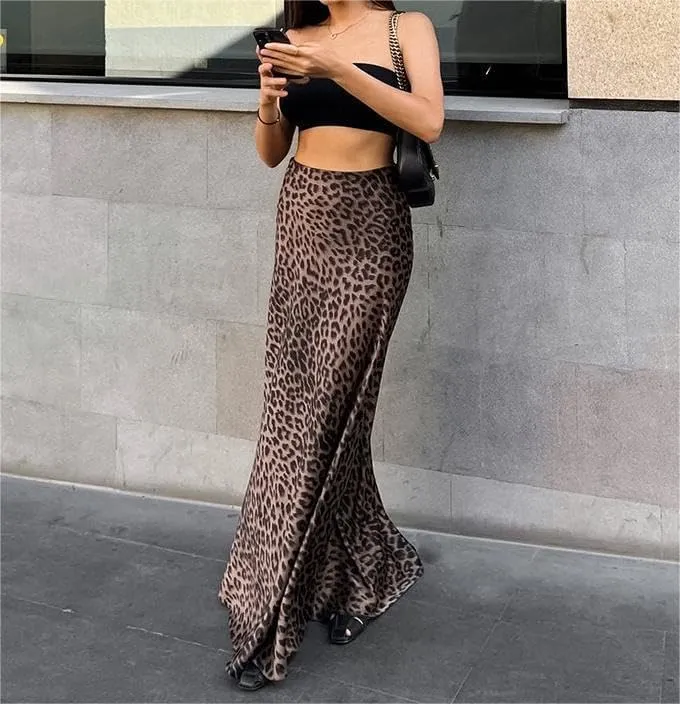 Leopard Print Skirt Cheetah Print Long Skirts for Women Trendy Y2k Summer Skirts Maxi Skirt