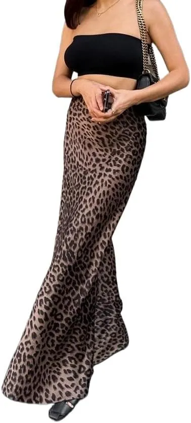 Leopard Print Skirt Cheetah Print Long Skirts for Women Trendy Y2k Summer Skirts Maxi Skirt